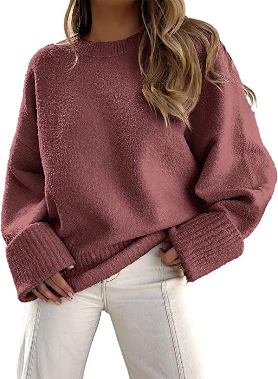 LOGENE Womens Oversized Fuzzy Crewneck Long Sleeve Sweaters Casual Loose Knitted Pullover Jumper ... | Amazon (US)