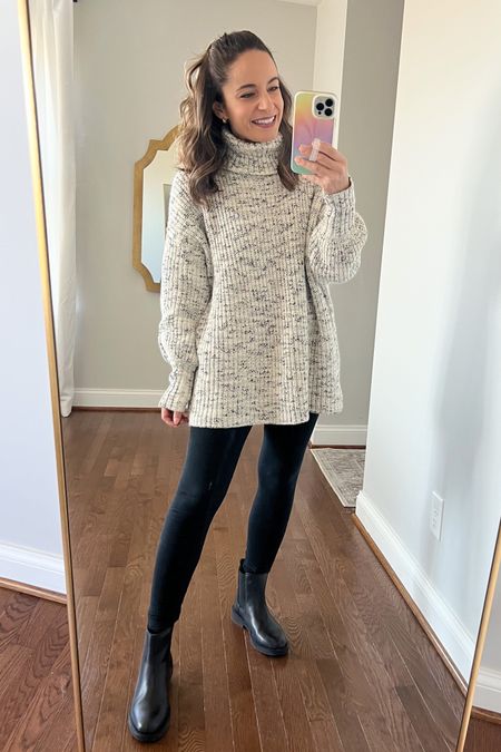 Wearing today 

Sweater xxs 
Leggings xs short 
Boots tts 
Not pictured my puffer coat because today is 🥶

#LTKstyletip