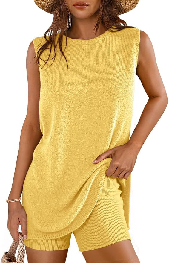 Glamaker Women's 2 Piece Short Sets Summer Lounge Sets Sweater Knit Beach Vacation Matching Sets ... | Amazon (US)