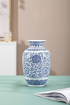 Blue Vase, Chinoiserie Vase, Ginger Jar Vase for Home Decor, Blue and White Porcelain Decor,9 "H | Amazon (US)