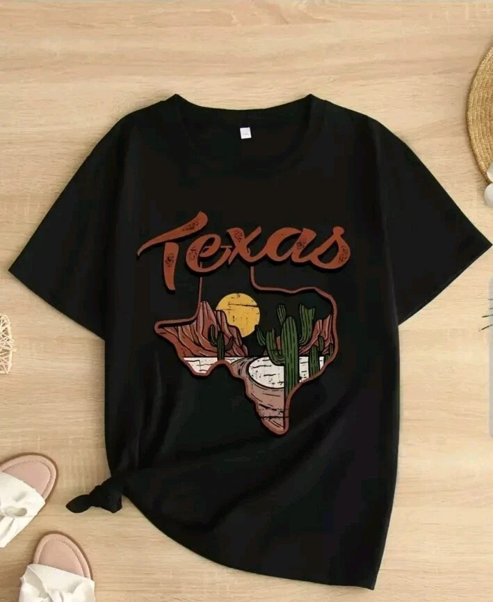 Women's Plus Size 26 Texas Patriotic Graphic Tee Black Rodeo Boxy T-shirt | eBay US
