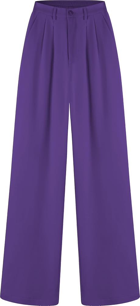 Tronjori Women High Waist Casual Straight Leg Dress Pants Office Work Trousers Suit Pants Back El... | Amazon (US)