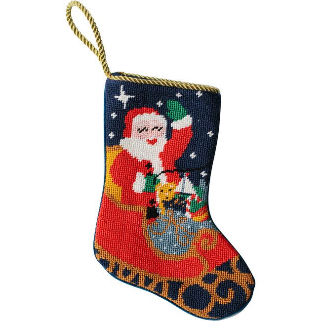 Bauble Stockings | Mini Sleigh Ride Santa Stocking, Multi (Navy Blue) | Maisonette | Maisonette