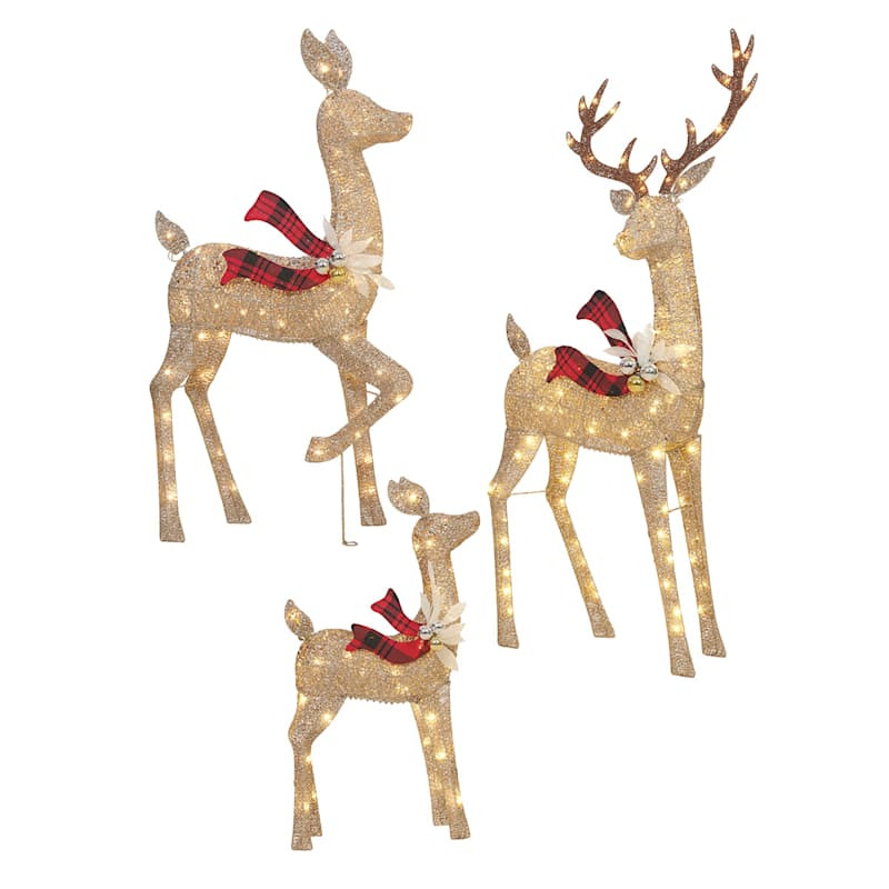 Set of 3 LED Glittering Thread Deer Family | At Home