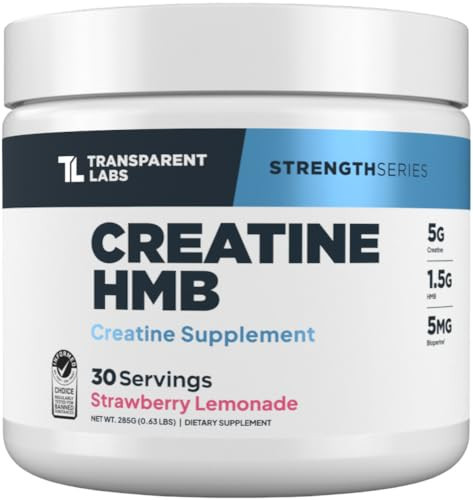 Transparent Labs Creatine HMB - Creatine Monohydrate Powder with HMB for Muscle Growth, Increased Strength, Enhanced Energy Output, and Improved Athletic Performance - 30 Servings, Strawberry Lemonade | Amazon (US)
