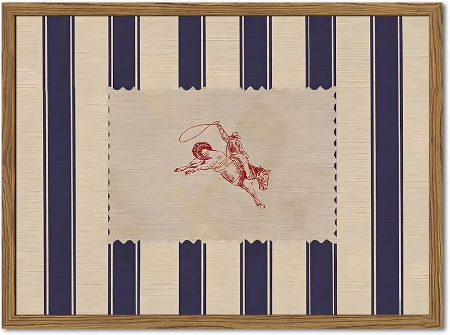 Vintage Western Wall Decor, Striped Rodeo Wall Art Mid Century Southwestern Cowboy Poster Canvas Prints Retro Horse Riding Artwork for Bedroom Living Room Farmhouse 12x16 inch Framed | Amazon (US)