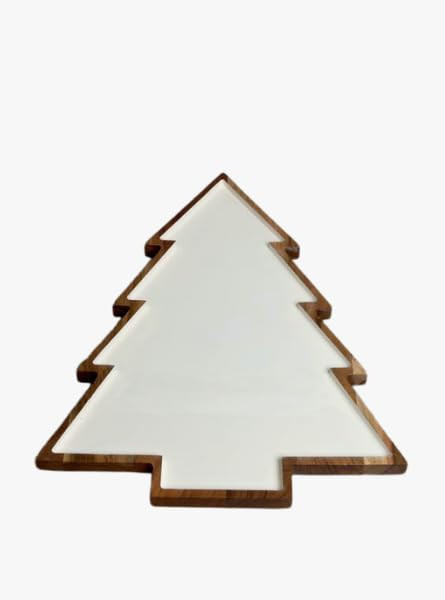 Acacia Wood Christmas Tree Serving Tray with White Enamel Inlay, Holiday Appetizer and Dessert Di... | Amazon (US)