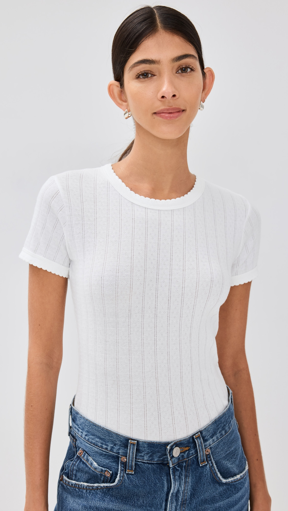 Leset Pointelle Short Sleeve Tee White XL | Shopbop