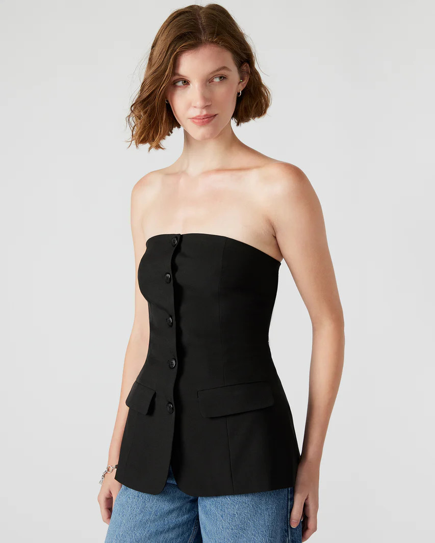EMERALD Top Black | Women's Strapless Button Closure Top | Steve Madden (US)