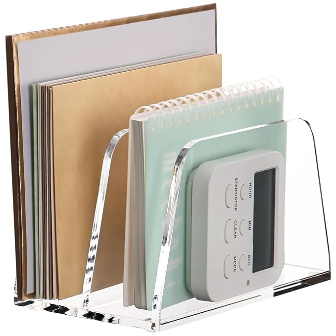 SANRUI Acrylic Mail Organizer for Desk Vertical Letter Holder Clear Bookshelf 2-Slots, Small File... | Amazon (US)