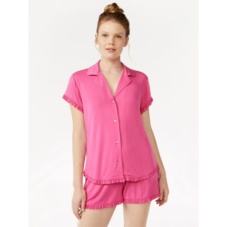 Joyspun Women's Ruffled Pajama Top and Shorts Set, 2-Piece, Sizes S to 3X | Walmart (US)