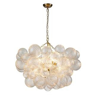 Neuvy 8-Light 33 in. W Brass Chandelier with Swirled-Glass Orb Cluster Bubble Ribbed Glass Chande... | The Home Depot