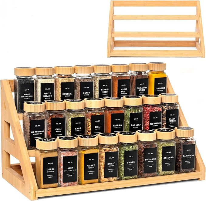 Spice Rack, Spice Organizer -3 Tier Bamboo Spice Racks, Solution for Spice Storage in Kitchens, C... | Amazon (US)