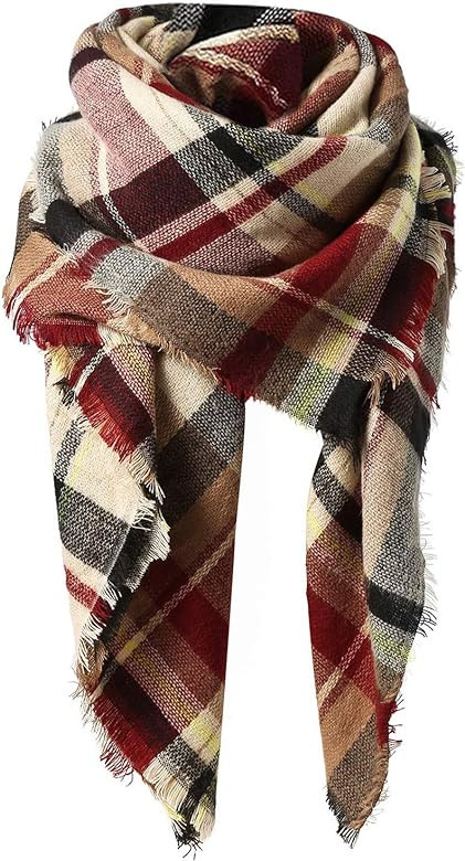 Women's Fall Winter Scarf Classic Tassel Plaid Scarf Warm Soft Chunky Large Blanket Wrap Shawl Sc... | Amazon (US)