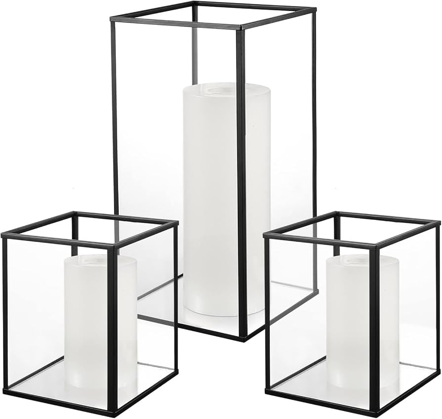 Ytwmzzz Hurricane Candle Holder Set of 3PCS, Black Metal Frame and Clear Glass Table Hurricane Ca... | Amazon (US)