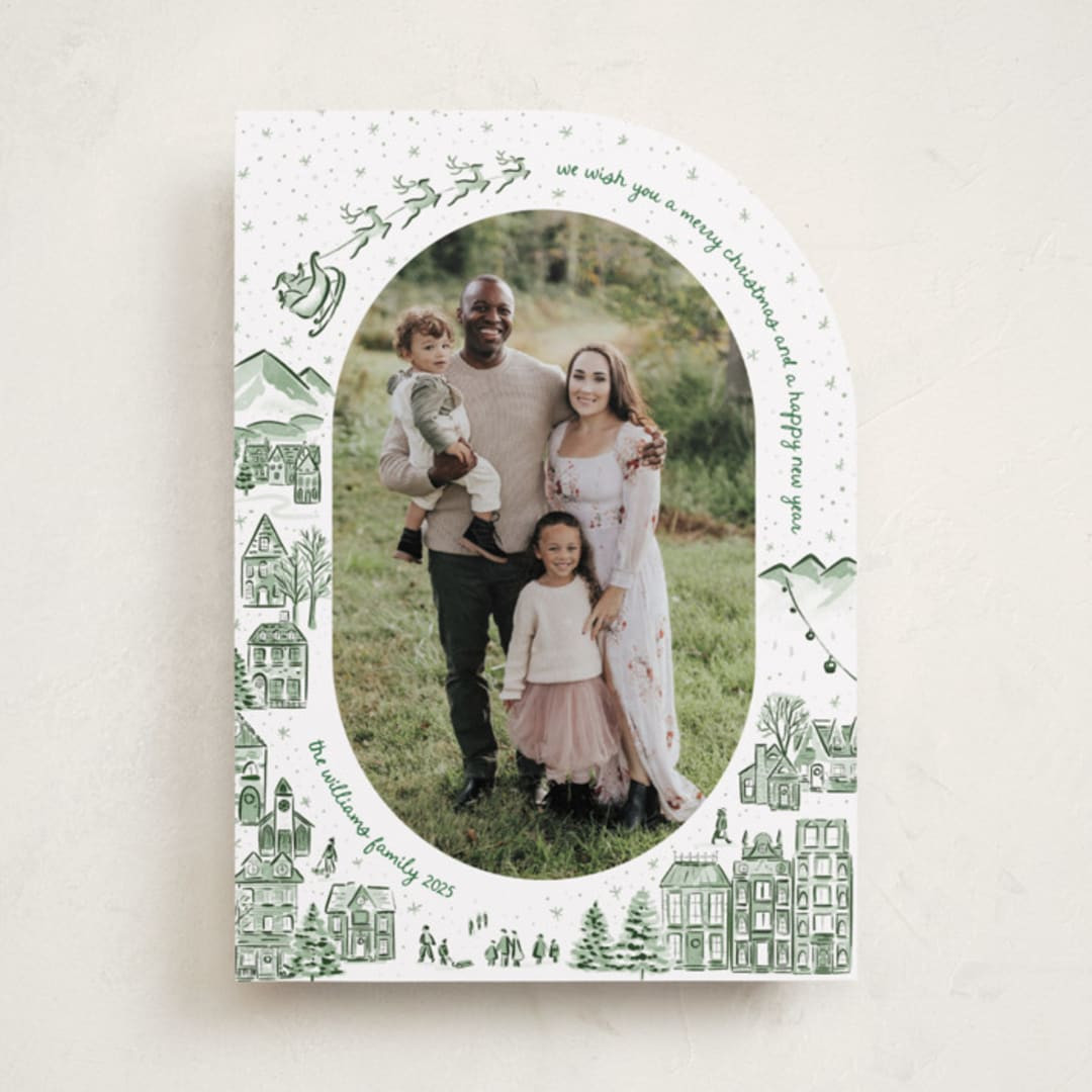 "Azulejo Village" - Customizable Christmas Photo Cards in Green by Jenna Holcomb. | Minted