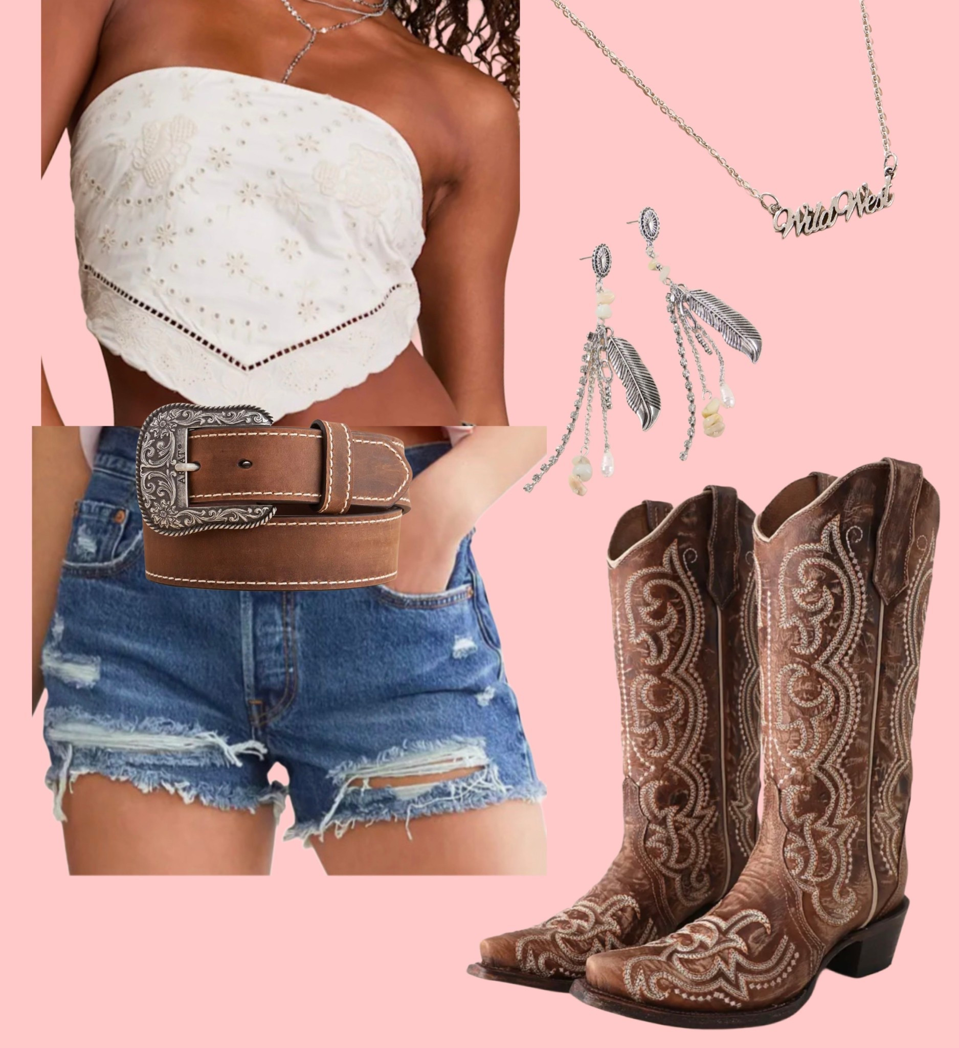 Seriously I need this whole outfit!! Love the white tube top and dark wash cut off shorts together! Paired with silver accessories and brown western boots/belt!

#LTKootd #LTKSeasonal