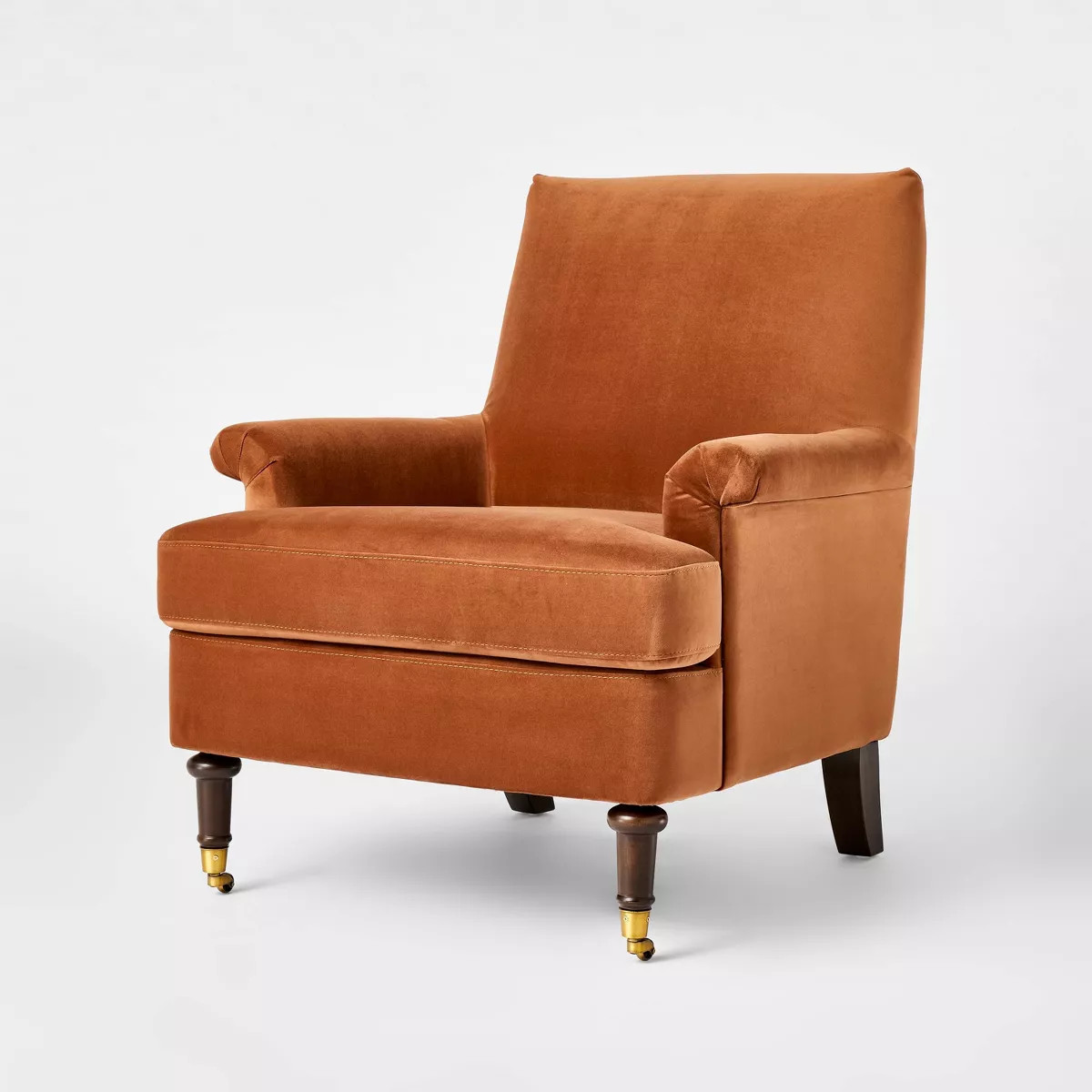 Mercer Rolled Upholstered Armchair with Casters Rust - Threshold™ designed with Studio McGee | Target