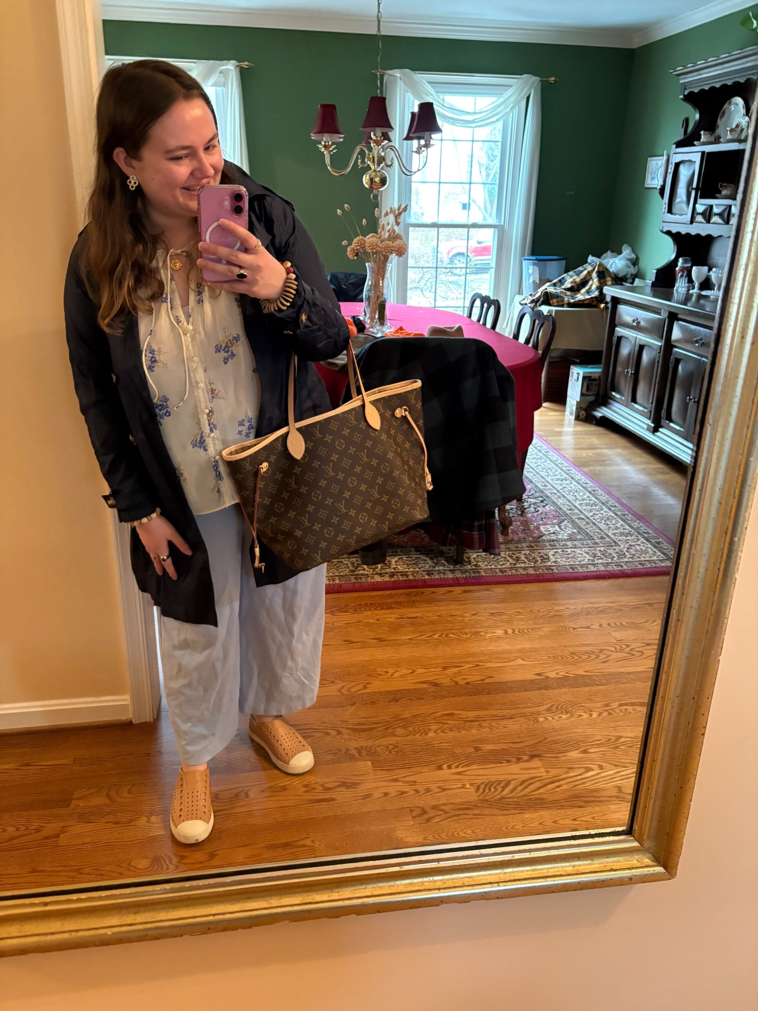 February 19, 2026 OOTD! My @Native Shoes are the best for errands on days like today & my @Madewell pendant necklace is a new favorite! 

Printed blouse • peasant blouse • spring vacation outfit ideas • vacation outfit 

#LTKdayinmylife #LTKgrwm #LTKootd