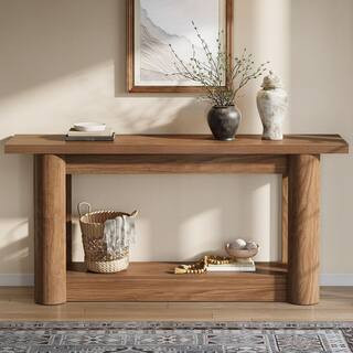Turrella 63 in. Rectangle Brown Wood Rectangle Behind Sofa Entryway Couch Wall Console Table Home... | The Home Depot