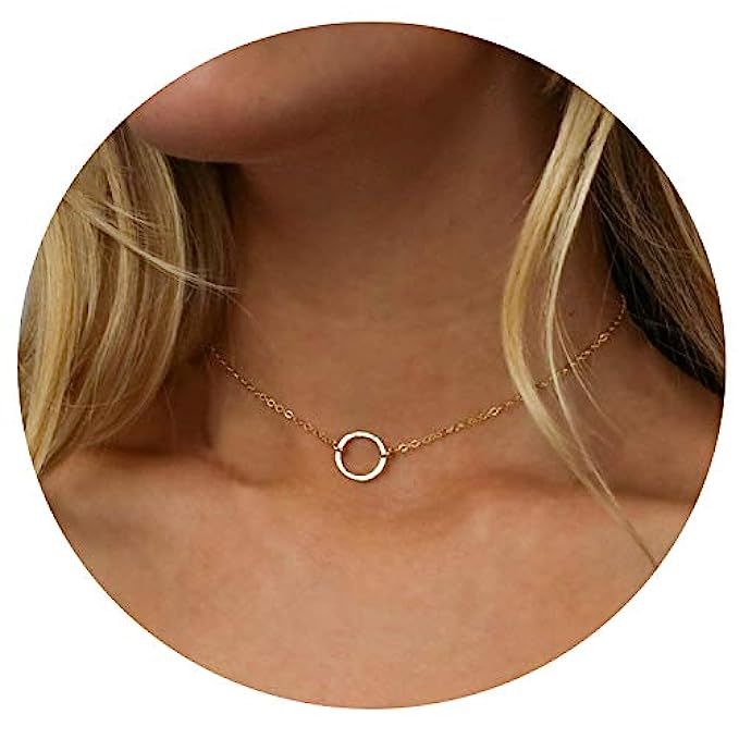 Befettly Moon Pendant Necklace 14k Gold Fill Dainty Hammered Moon Phase Gold Choker Simple Crescent  | Amazon (US)