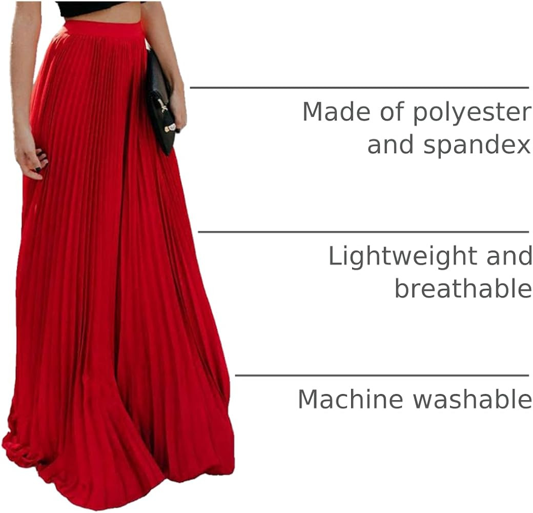 ebossy Women's High Waist Flowy Pleated Chiffon Maxi Skirt | Amazon (US)