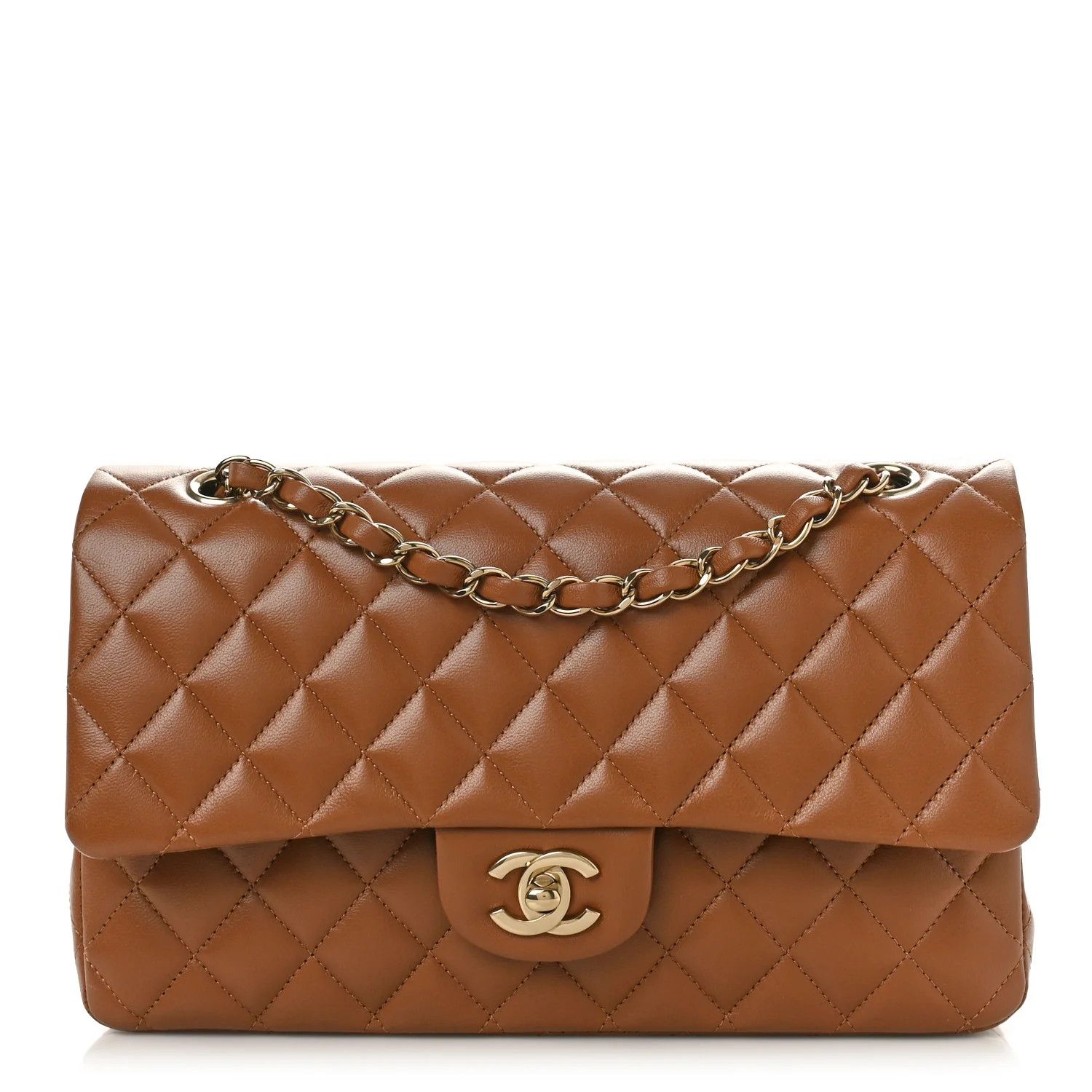 Lambskin Quilted Medium Double Flap Brown | FASHIONPHILE (US)