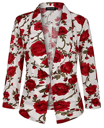 Unifizz Women's 3/4 Sleeve Blazer Open Front Cardigan Jacket Work Office Blazer with Pockets - Fl... | Amazon (US)