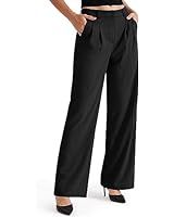 Women Summer Wide Pants with Folds Button Front High Waisted Office Suit Trousers | Amazon (US)