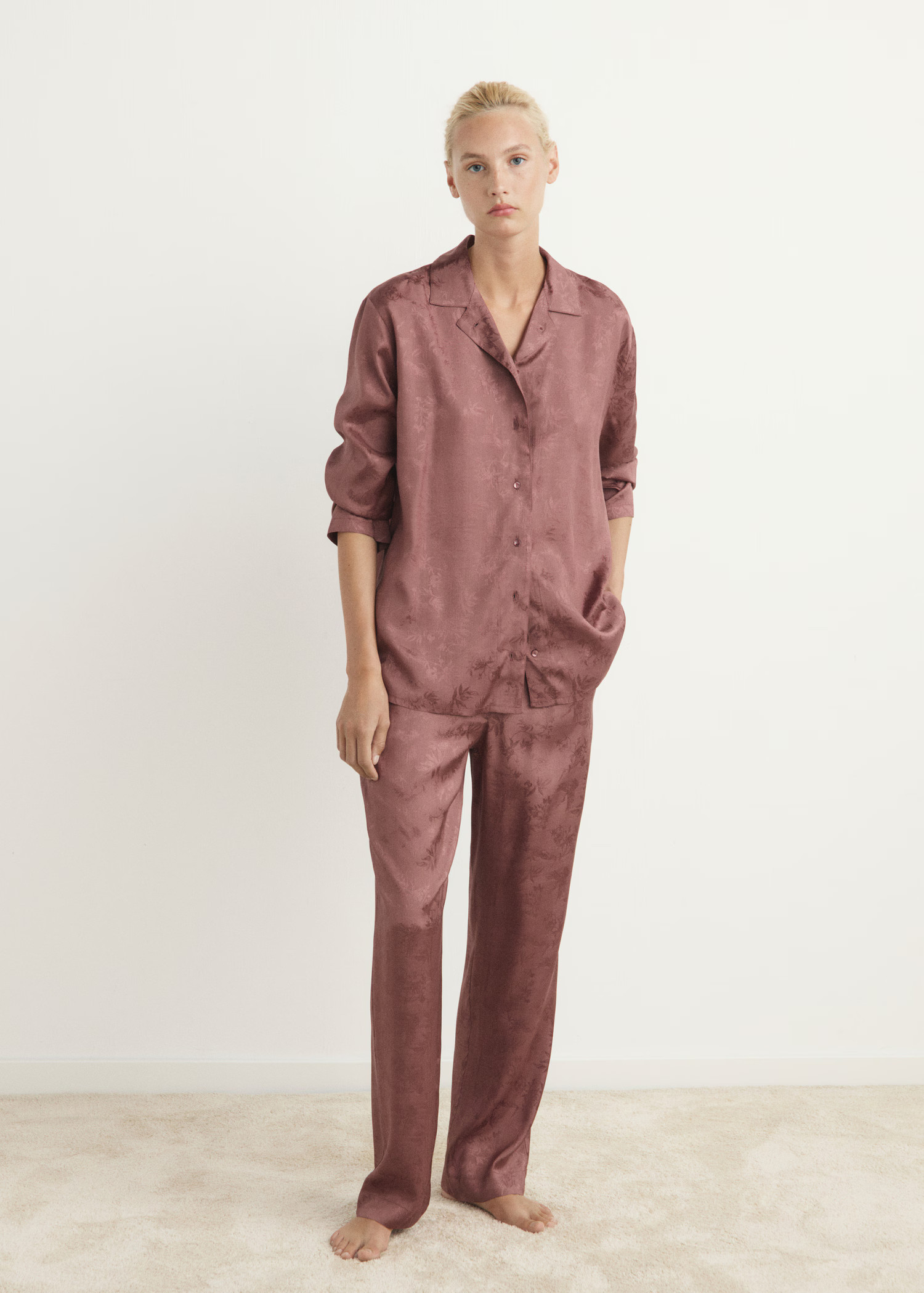 Jacquard satin pyjama shirt | MANGO (UK)