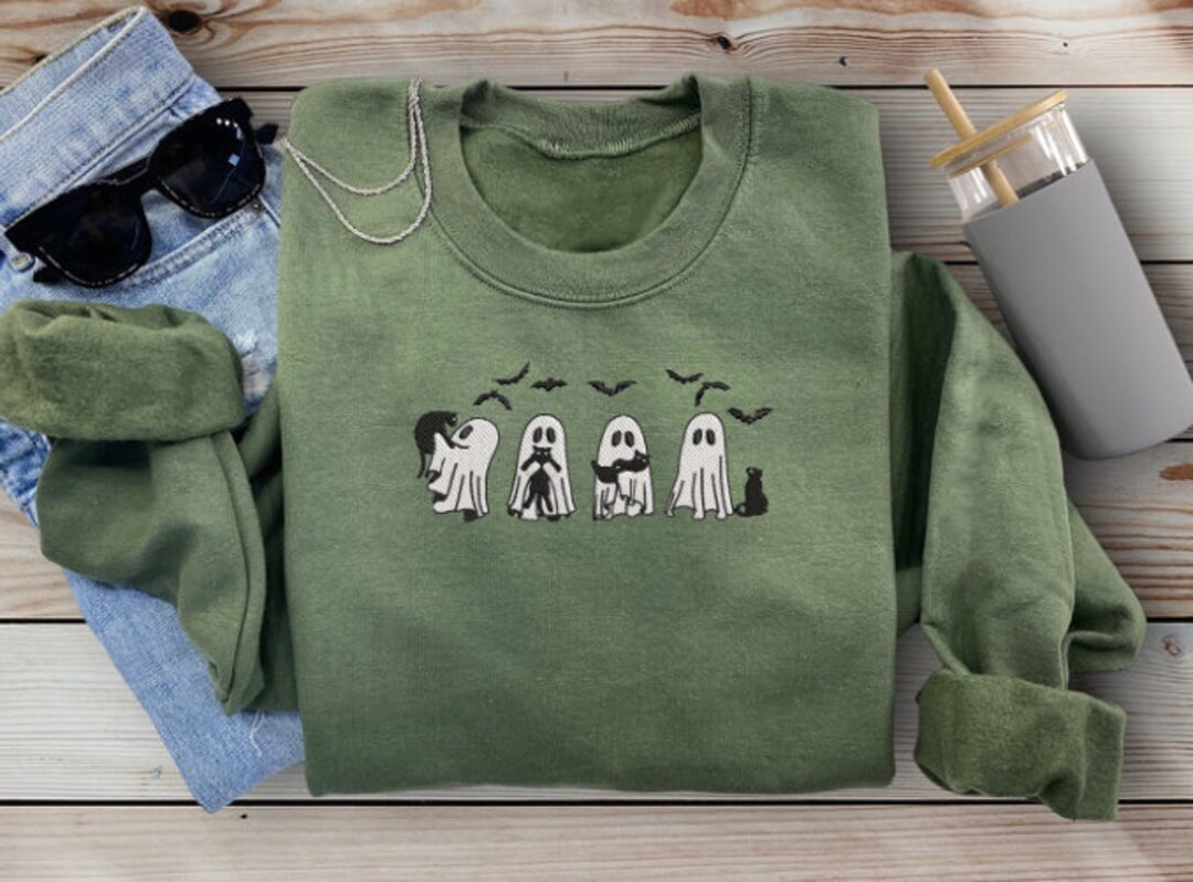 Halloween Sweatshirt-halloween Embroidered Sweatshirt-halloween Shirt-ghost Sweatshirt-halloween ... | Etsy (US)