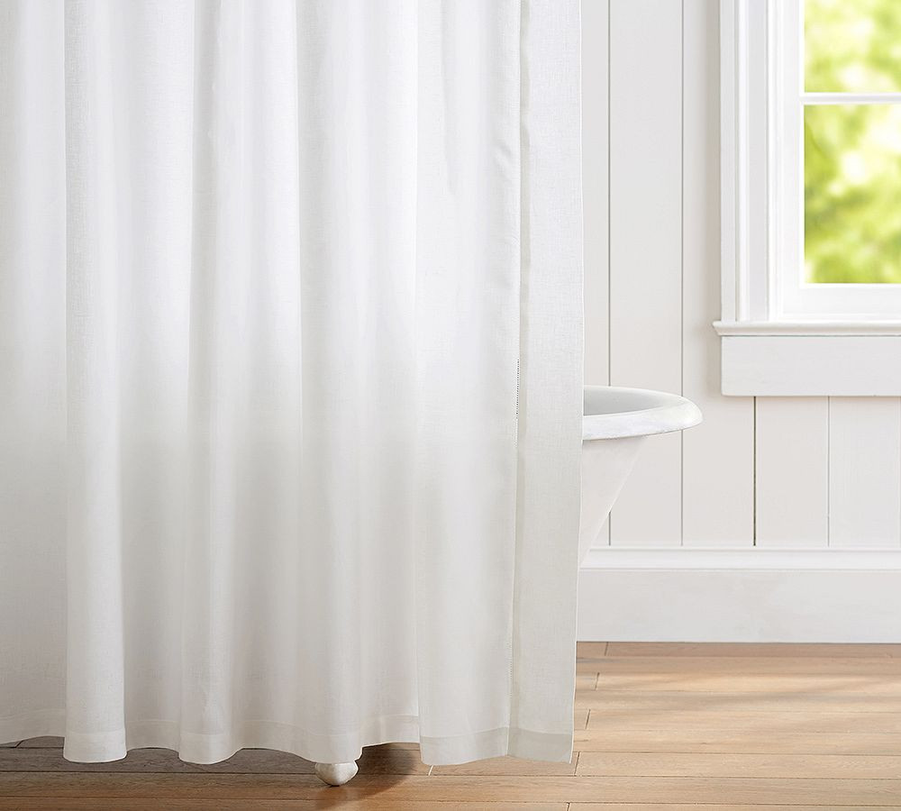 Belgian Flax Linen Hemstitch Shower Curtain | Pottery Barn (US)