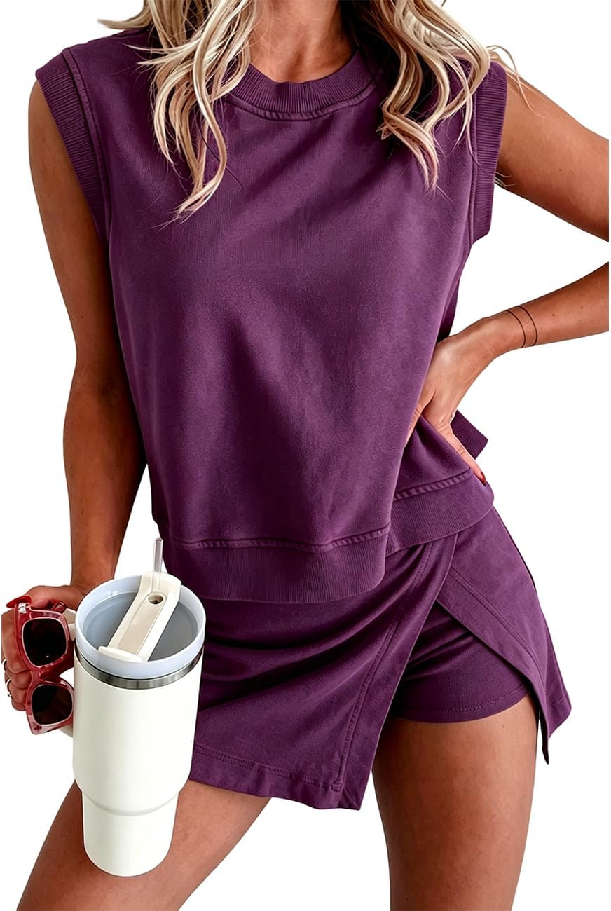 Ecosunny Women's Summer 2 Piece Sets Sleeveless Skirt Sets Sweatsuits | Amazon (US)
