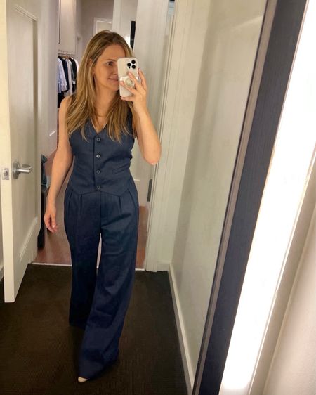 Capsule workwear matching set outfit: a slim fitted vest with trousers in navy. Spring or summer office outfit. I linked a few options to mix and match pieces from 3 different collections below.

#LTKSeasonal #LTKworkwear #LTKstyletip