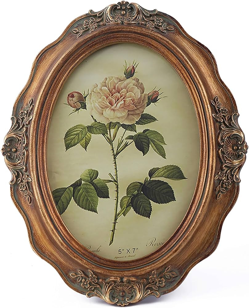 SIKOO Vintage Picture Frames 5x7 Oval Picture Frame Tabletop and Wall Mount Antique Picture Frame... | Amazon (US)