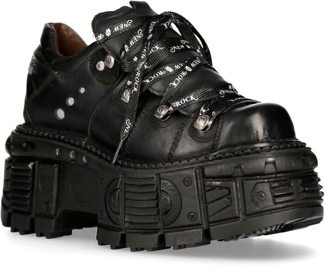 New Rock M-TANK120N Men's Black 100% Leather Goth Platform Punk Metal Ankle Boots | Amazon (US)