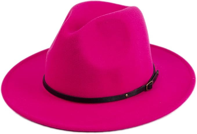 Lanzom Womens Classic Wide Brim Floppy Panama Hat Belt Buckle Wool Fedora Hat | Amazon (US)