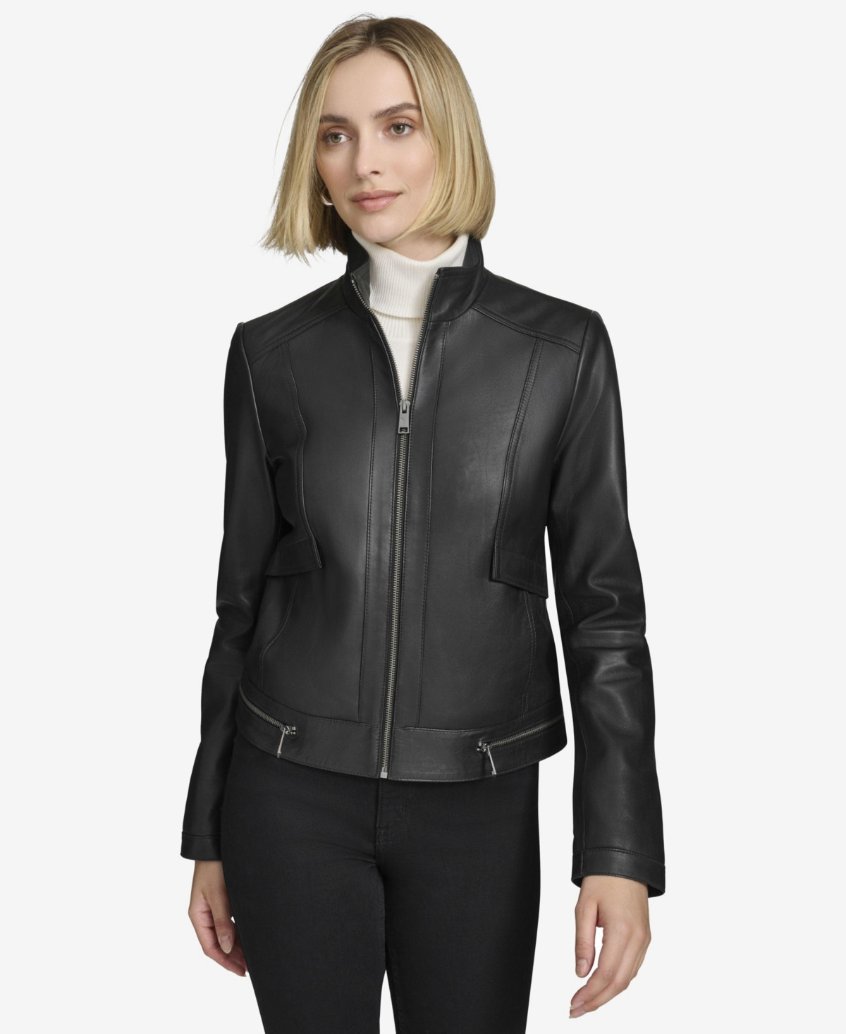 Andrew Marc Women's Rowan Leather Racer Jacket - Black | Macy's
