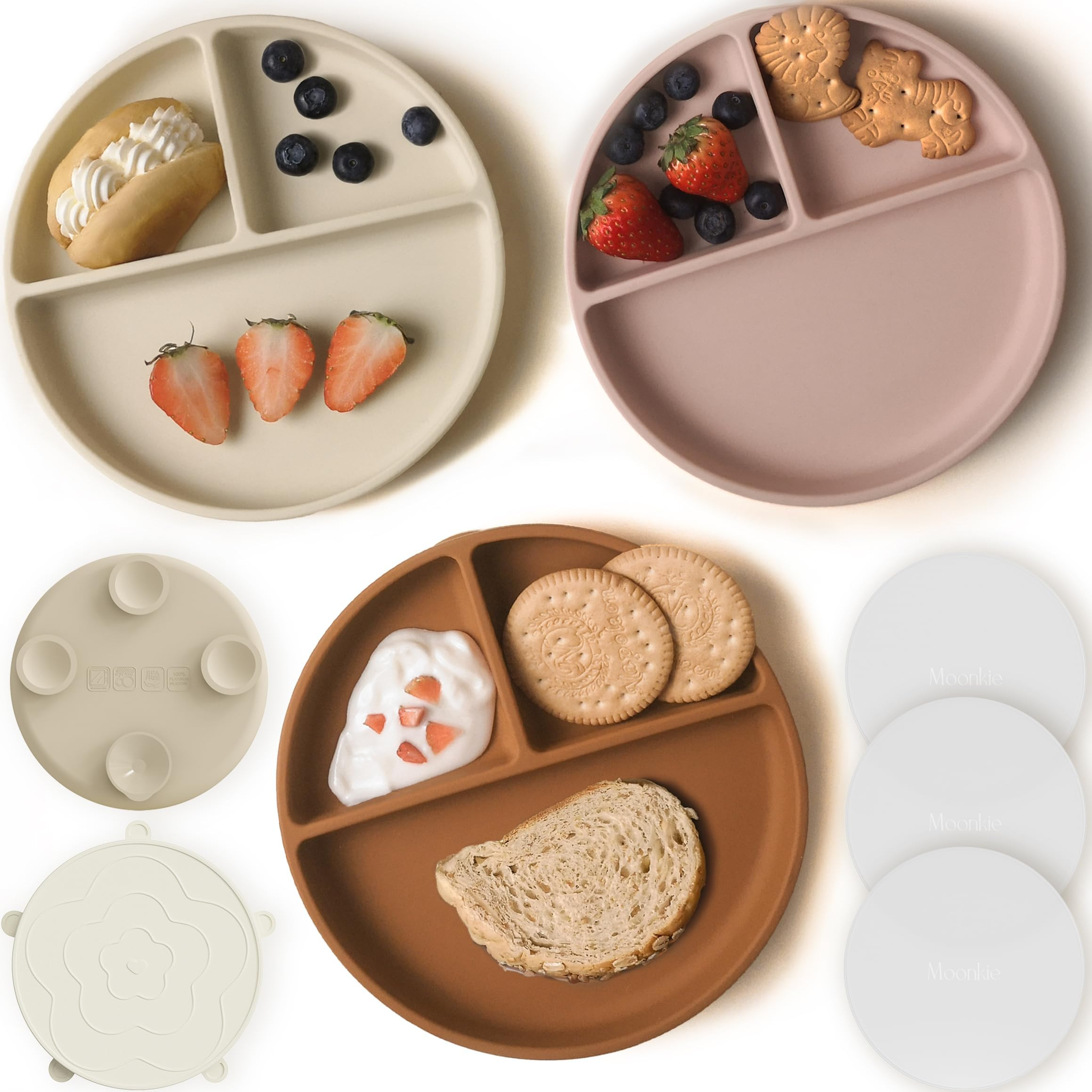 Moonkie Platos de succión para bebé, 100% silicona, sin BPA, con tapas y cubierta para alimento... | Amazon (US)