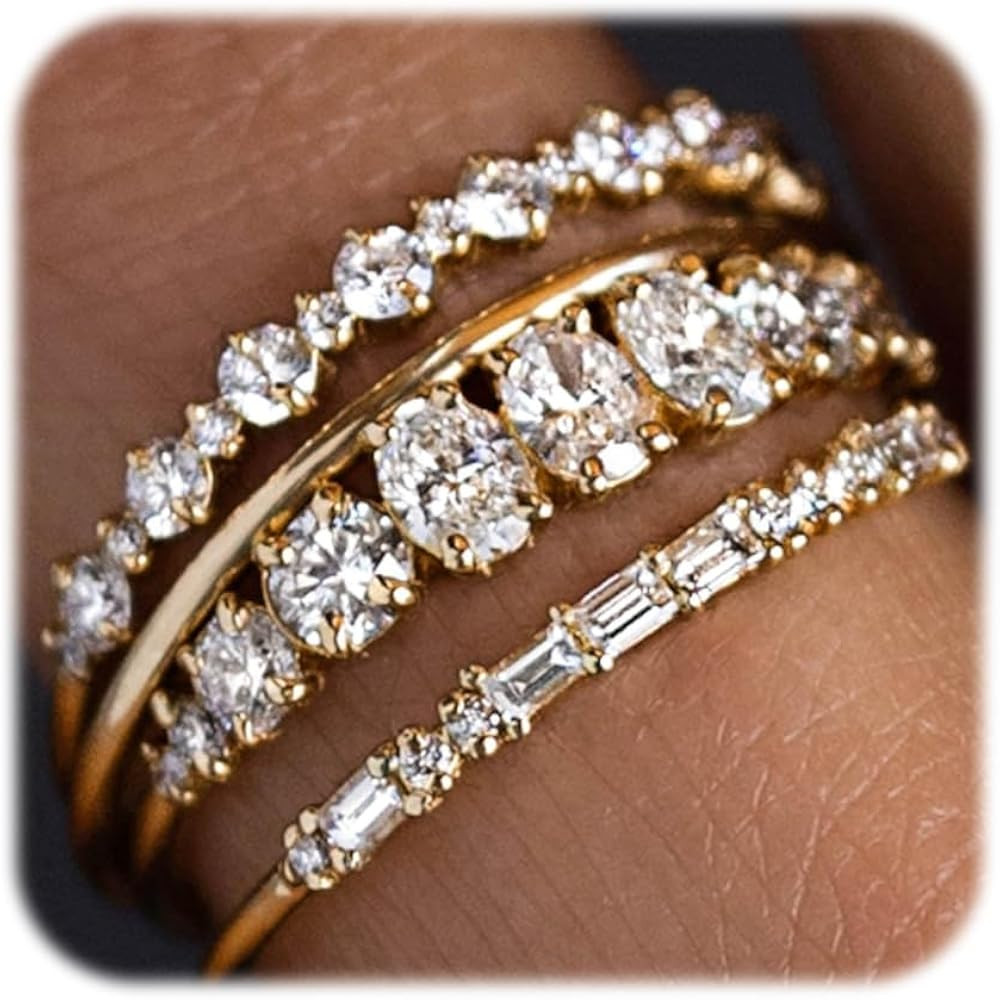 WFYOU Gold Rings for Women that Don't Tarnish Cubic Zirconia Ring Stackable Rings for Women Teen ... | Amazon (US)