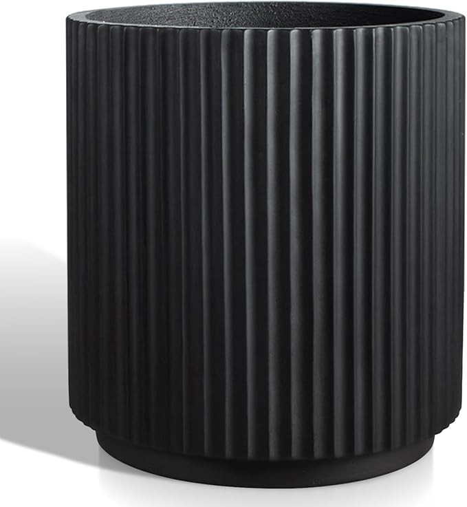 Round Concrete Planter Outdoor Indoor, Large Cement Plant Pots for Flowers (Vertical Black, 16 in... | Amazon (US)