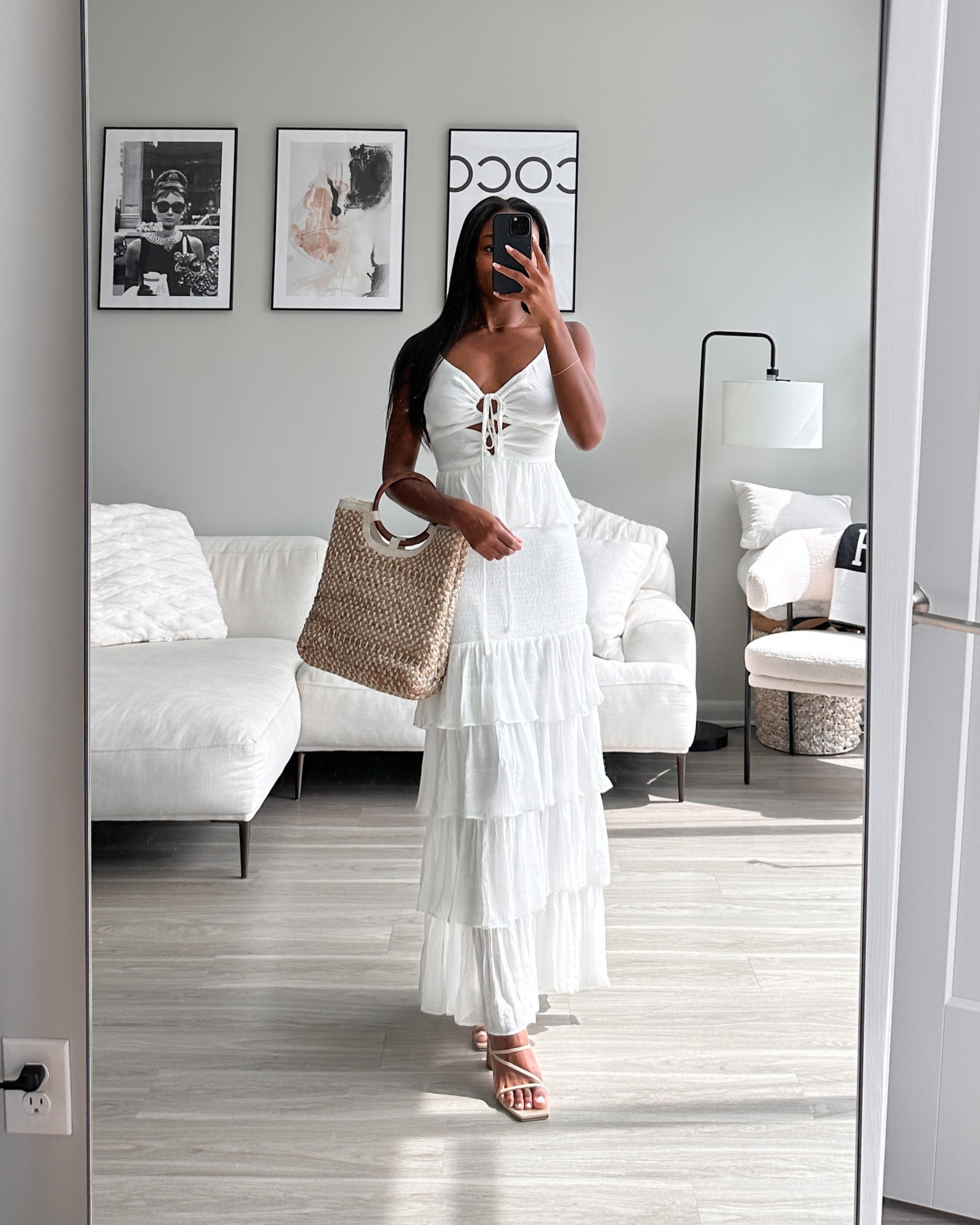White ruffle maxi dress and rattan bag look for spring! Wearing a small in the maxi dress! 

#LTKwedding #LTKSeasonal #LTKtravel