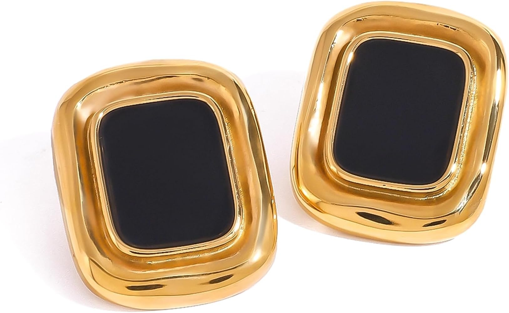 RAUCHBE Big Chunky Gold Earrings for Women Vintage Black Oval Earring Onyx Statement Earrings Tre... | Amazon (US)