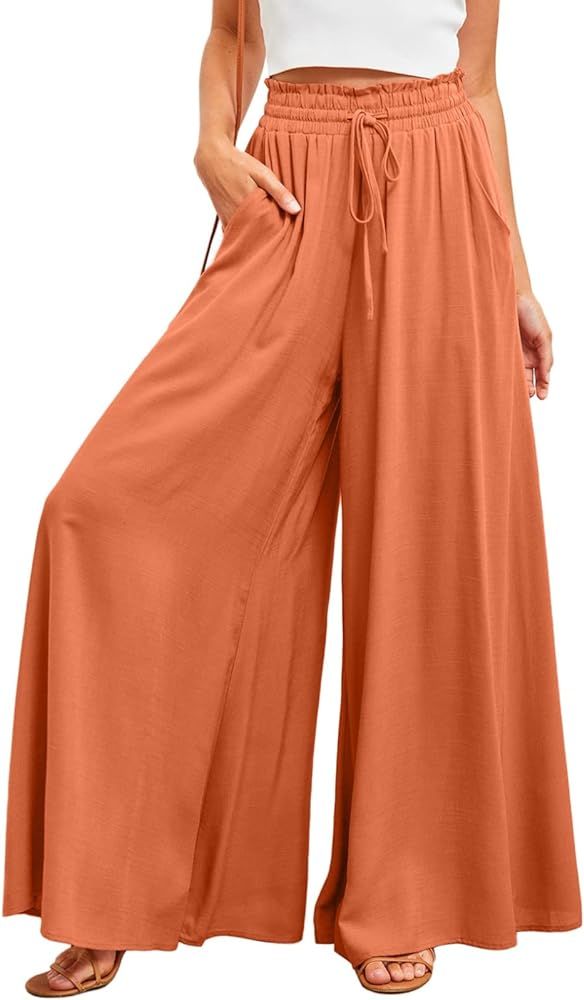 Dokotoo Pants for Women Casual Elastic Waist Wide Leg Pants with Pockets | Amazon (US)
