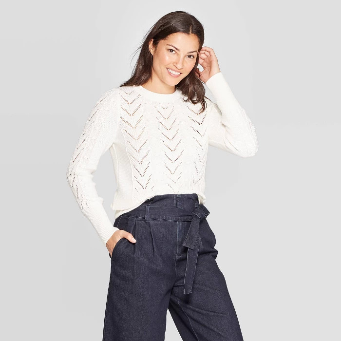 Women's Long Sleeve Crewneck Stitch Detail Pullover Sweater - A New Day™ | Target