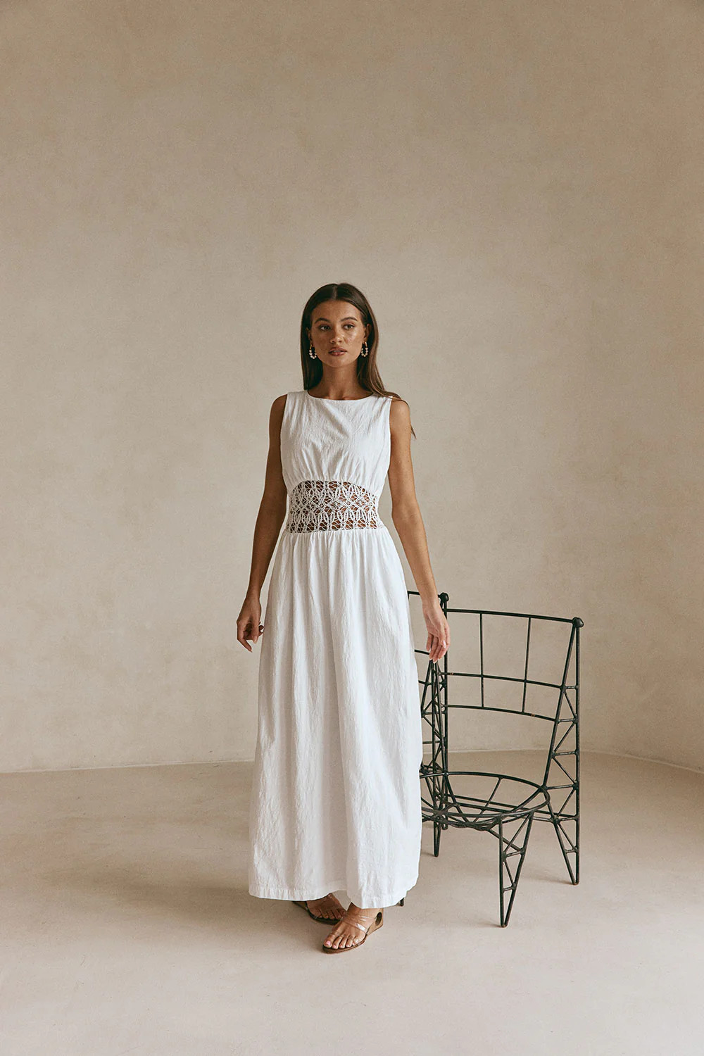 White Cotton Lace Gathered Maxi Cora Dress | Sabo Skirt AU