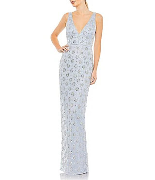 Mac Duggal V-neck Sleeveless Embellished Mesh Column Gown - 14 | Dillard's