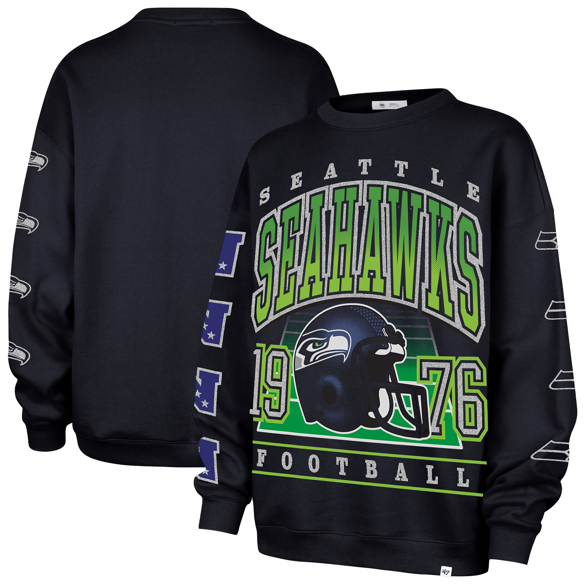 Women's '47 College Navy Seattle Seahawks Go Big Oversized Pullover Sweatshirt | Fanatics