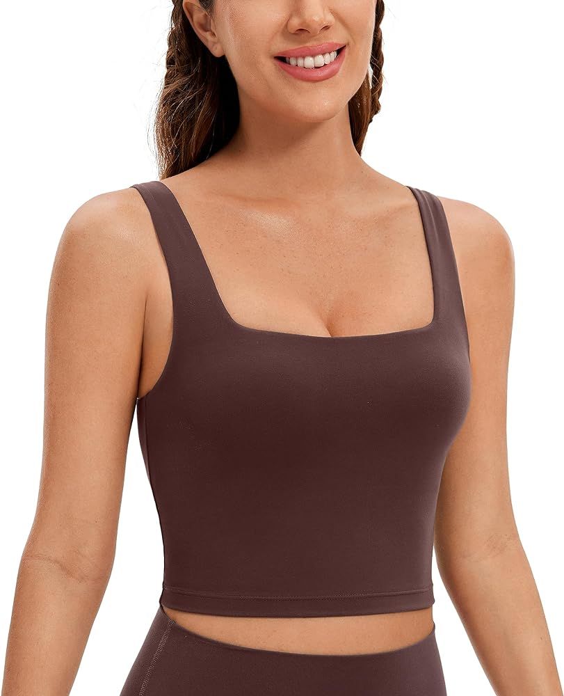 CRZ YOGA Butterluxe Womens Square Neck Longline Sports Bra - Workout Crop Tank Tops Padded with B... | Amazon (US)