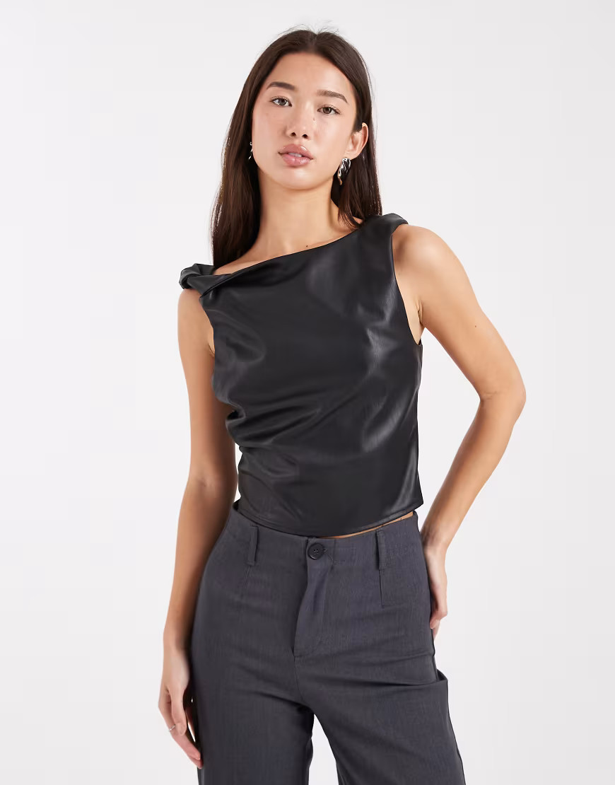 Miss Selfridge faux leather twist top in black | ASOS (Global)